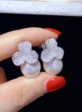 花瓣耳环镶嵌小众设计天然珍珠