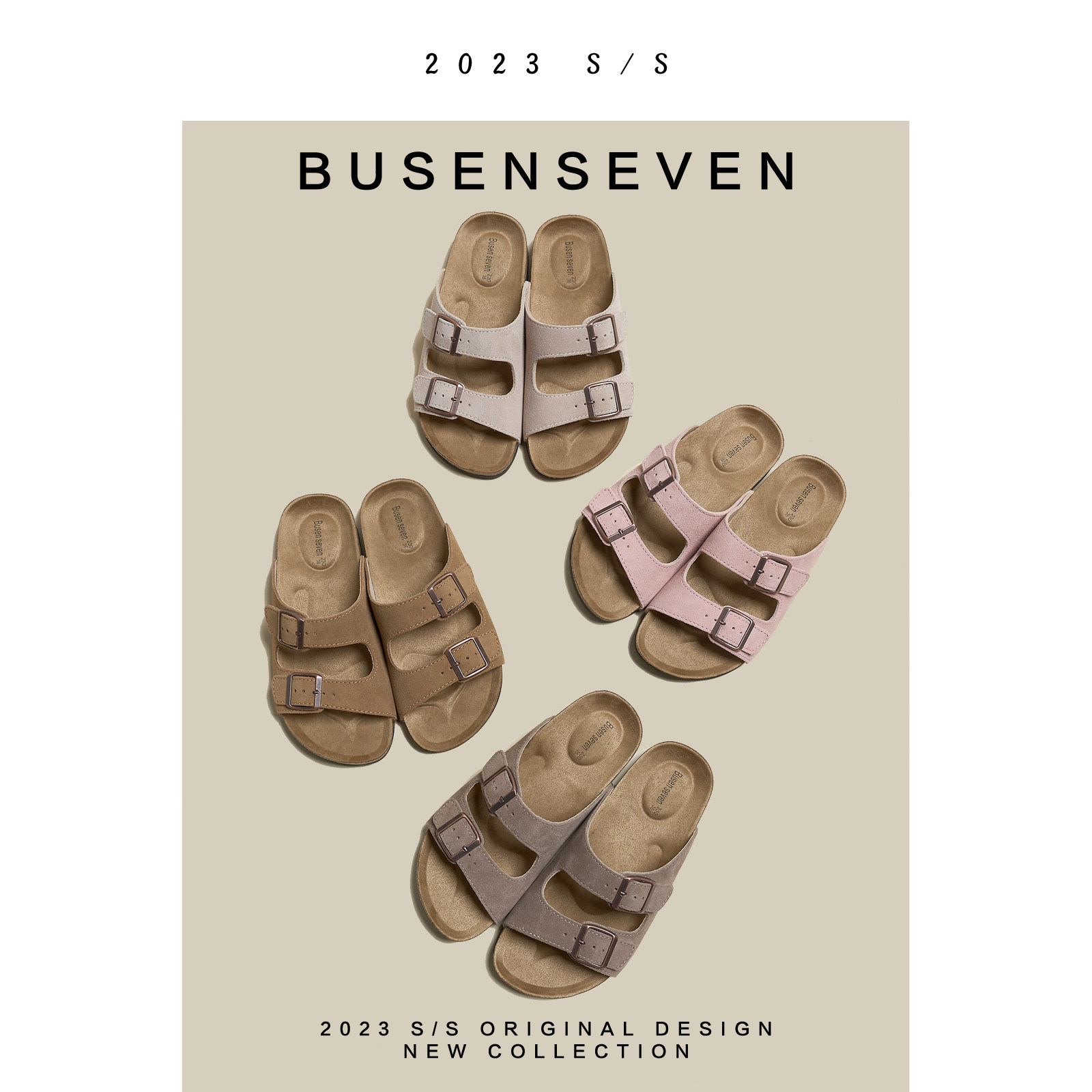 柒步森林牛反绒勃肯半拖露趾平厚底凉拖鞋子女外穿夏季2025年新款