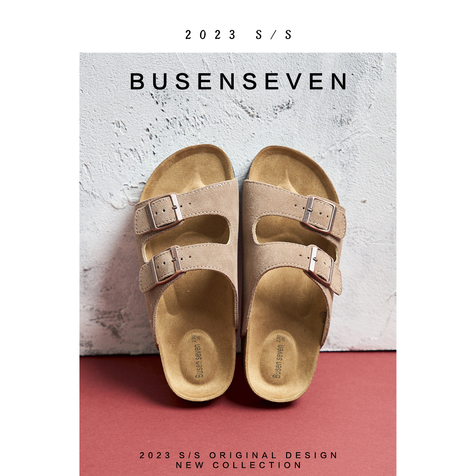 柒步森林牛反绒勃肯半拖露趾平厚底凉拖鞋子女外穿夏季2025年新款