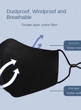 1pc Printed Mask Pure Cotton Black Mask Men's And Women's Du