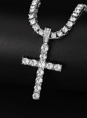 Men Women Hip Hop Cross Pendant Necklace With 4mm Zircon