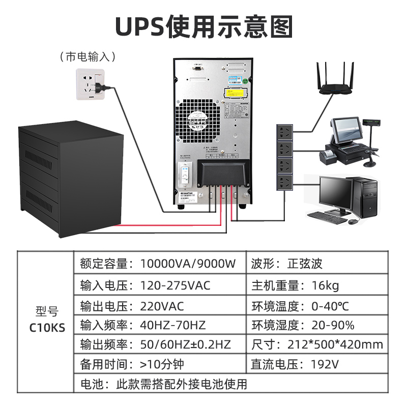 山特UPS不间断电源C6KS在线式6KVA/5400W电脑机房服务器停电备用 - 图2