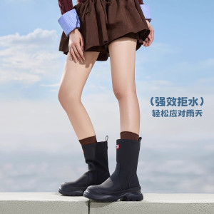 骆驼女鞋2025秋季新款雨靴户外徒步涉水厚底休闲长靴中筒雨鞋女