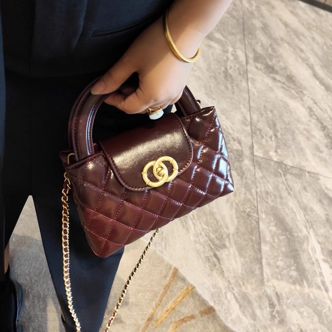 vintage中古小香风包包女高级感时尚真皮手提包菱格链条包斜挎包,淘宝优惠券,粉丝福利购,淘宝优惠卷