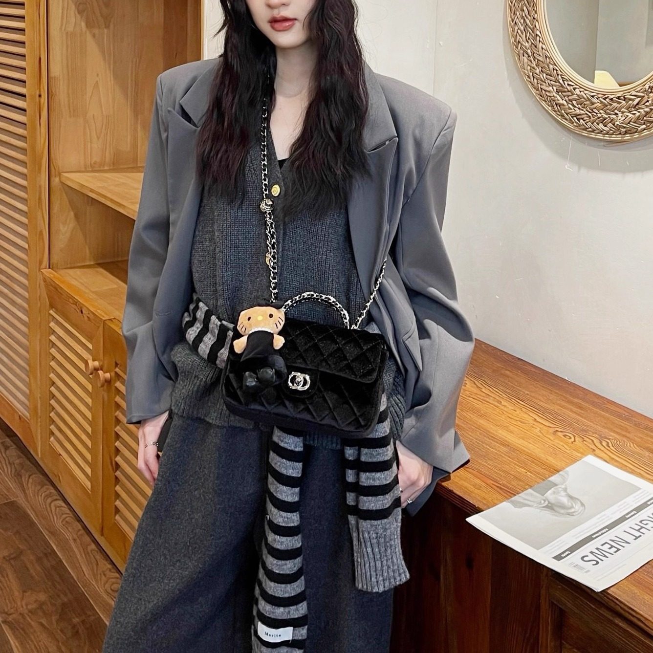 丝绒小香风包包女2025新款时尚精致小拎包百搭菱格链条包斜挎小包,淘宝优惠券,粉丝福利购,淘宝优惠卷