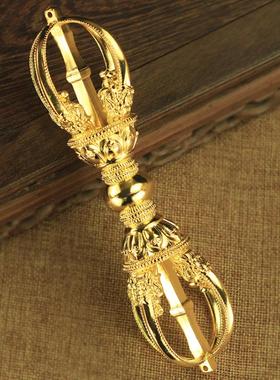 藏传用品 五股普巴杵铜鎏金密宗法器 六字真言金刚杵摆件配饰