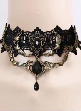 欧美时尚潮流哥特洛丽塔蕾丝项链锁骨链网红黑色朋克配饰项圈颈带