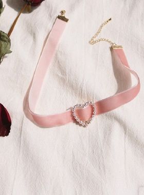 欧美choker项圈锁骨链简约单面丝绒天鹅绒颈带珍珠爱心短款项链