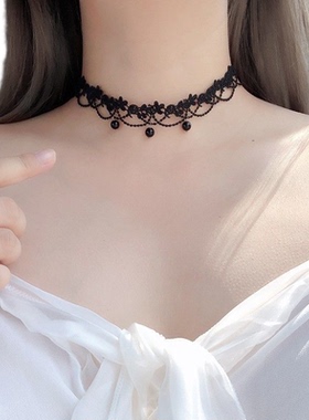 蕾丝女项链珍珠流苏项链女潮镶钻气质颈链锁骨链女礼服新娘配饰