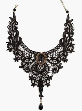 哥特式choker蕾丝项链女颈链简约夸张黑色锁骨链假领子lolita项链