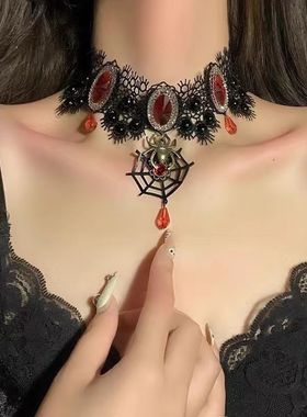 欧美复古宫廷项链万圣节暗黑公主蕾丝锁骨链小众choker项圈脖颈链