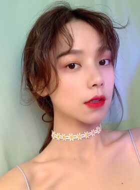 小清新雏菊蕾丝花朵choker项链女韩国甜美气质款手工编织颈链