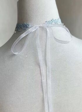 原创小众清新baby蓝甜美长系带蕾丝颈花choker项圈颈饰女饰品