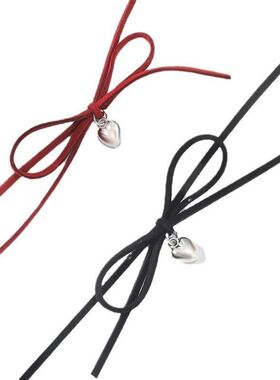 甜酷风蝴蝶结爱心系带皮质项链饰品女辣妹纯欲风锁骨链choker项圈