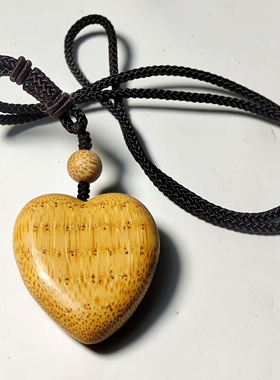 竹雕毛衣链爱心手工个性古风项链