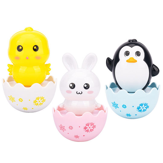 婴儿童萌趣掌上小鸡不倒翁玩具企鹅宝宝安抚抓握摇铃小兔子摇摇乐