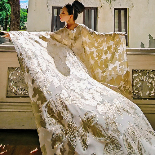 我是朱丽叶全真丝绡提花欧根纱孔雀仙衣 - 图2