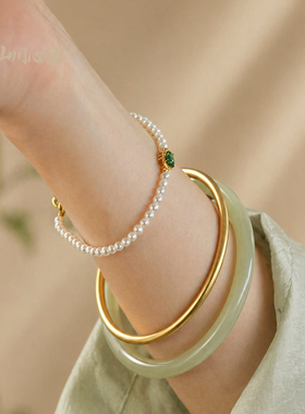 新中式淡水珍珠A货翡翠葫芦手链