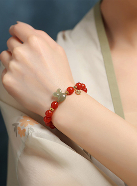本命年马年和田玉红玛瑙女款手链