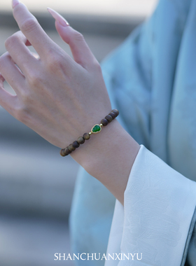 天然辣绿翡翠葫芦奇楠沉香手链女