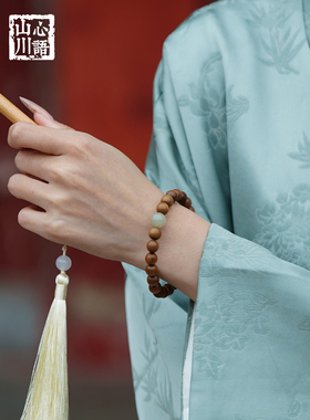 老山檀手串男士天然檀香木手链木质沉香圆珠木头和田玉老料念珠