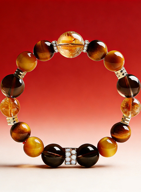 马年马上暴富本命年招财手链黄色水晶手链男女款旺财虎眼石手串