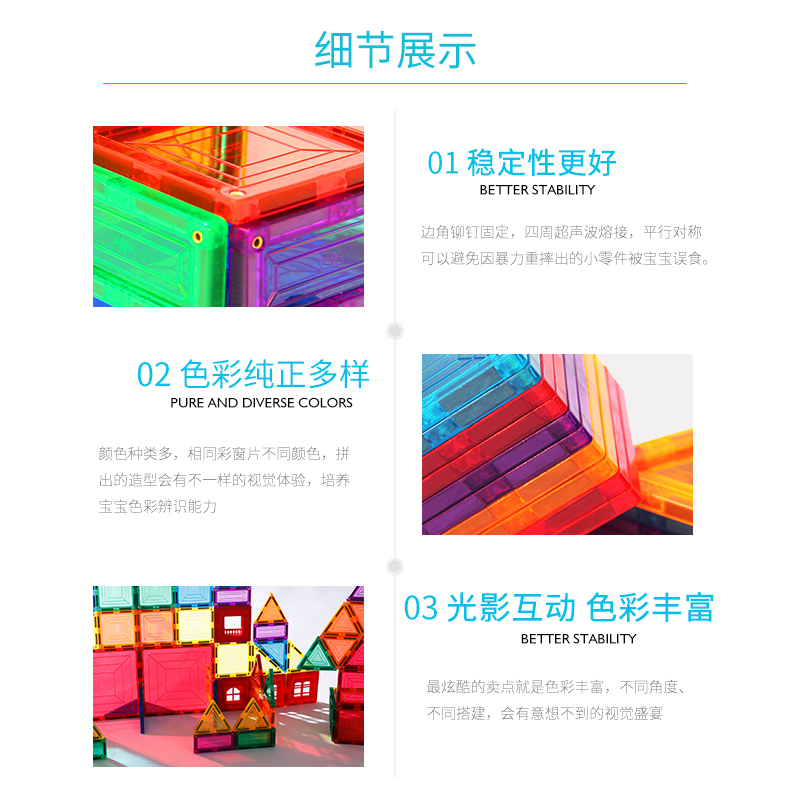 智邦彩窗磁力片幼儿园儿童益智玩具透明磁性吸石3-8周岁拼装积木