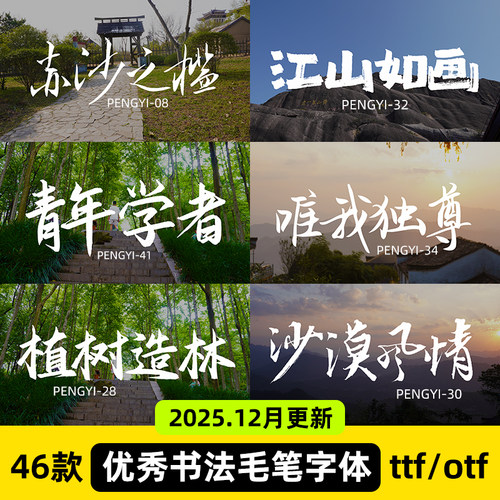 ps毛笔书法字体包国潮笔触大气手写古风艺术ai设计字库pr素材下载 - 图2