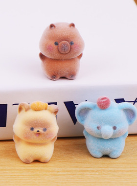 可爱植绒迷你动物树脂摆件治愈系家居桌面工位办公桌汽车装饰礼品