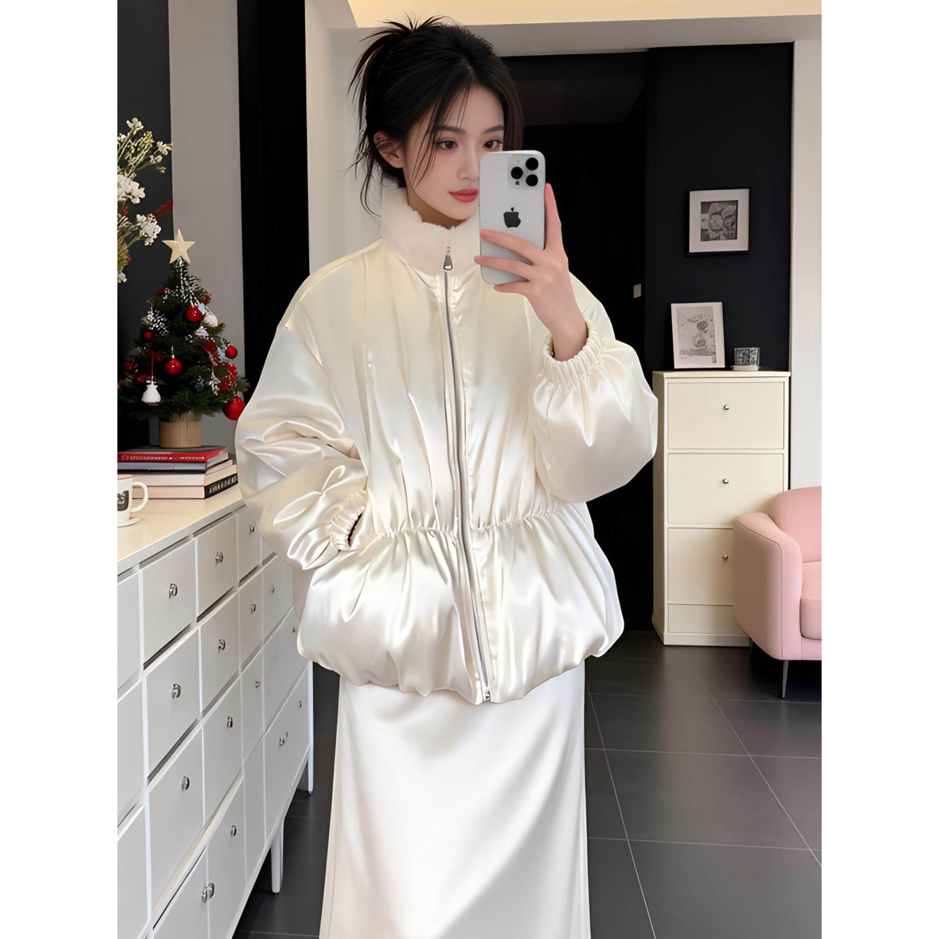 温柔风精致气质米白色立领毛毛棉服女冬季新款高级感保暖百搭外套,淘宝优惠券,粉丝福利购,淘宝优惠卷