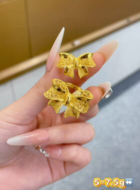 水贝黄金足金999在逃公主蝴蝶结戒指送女友情人节礼物