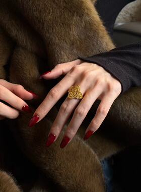 水贝黄金5D工艺花窗桂花戒指足金999指环送女友情人节礼物