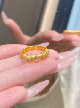 水贝黄金足金999时来运转镶嵌莫桑石戒指送女友情人节礼物