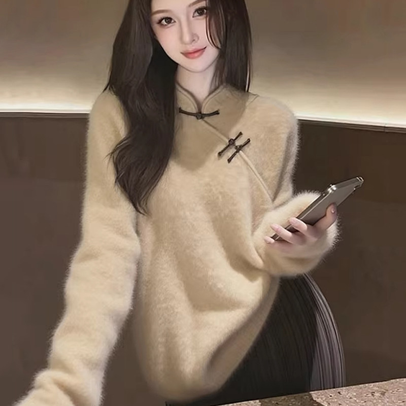 大码胖MM国风盘扣立领毛衣女2025秋冬季新中式宽松遮肚子显瘦上衣,淘宝优惠券,粉丝福利购,淘宝优惠卷