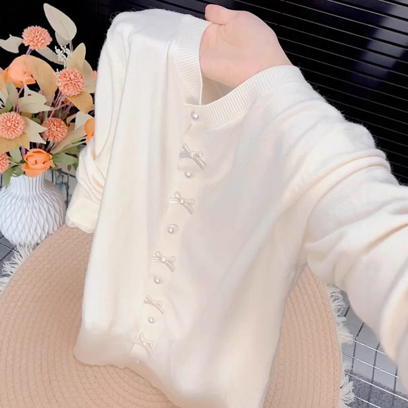 白色温柔慵懒风绝美蝴蝶结开衫毛衣秋季胖mm大码女装外穿针织小衫,淘宝优惠券,粉丝福利购,淘宝优惠卷