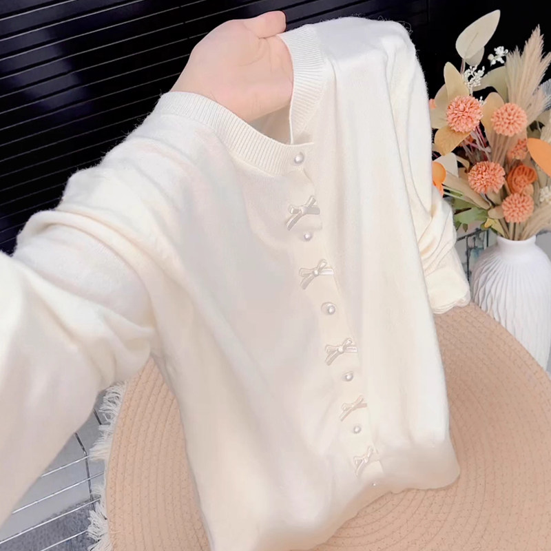 白色温柔慵懒风绝美蝴蝶结开衫毛衣秋季胖mm大码女装外穿针织小衫,淘宝优惠券,粉丝福利购,淘宝优惠卷
