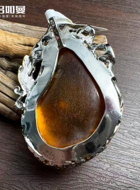 吕如曼银S925精工镶嵌高档天然金珀高贵复古民族风生日礼物项坠