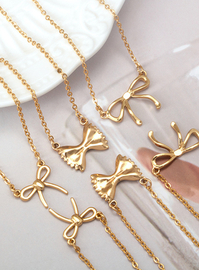 不锈钢钛钢女蝴蝶结领结锁骨链