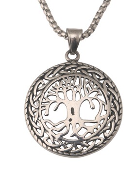 复古生命树吊坠项链不锈钢镂空设