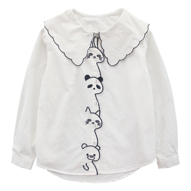 女童纯棉衬衫2025秋季新款儿童装洋气娃娃领长袖衬衣女孩打底上衣 - 图3