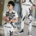 Áo thun ngắn tay cho nam Thiết kế mùa hè Xu hướng Hàn Quốc Xã hội Guy Tide Casual Thương hiệu Quần áo đầu hổ nam - Bộ đồ set đồ đôi nam nữ Bộ đồ