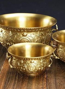 古玩收藏如意聚宝盆摆件铜碗铜香炉铜缸铜器工艺品家居收藏礼品