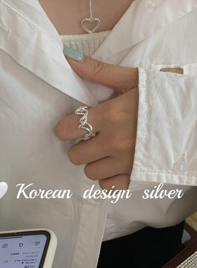 韩国ins博主同款饰品 S925纯银镂空线条缠绕戒指 开口叠戴女指环