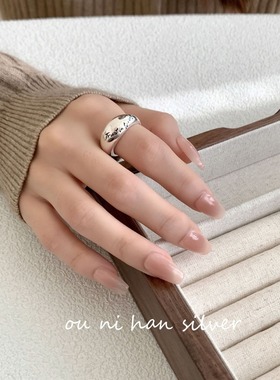 lulu 韩国S925纯银英文字母宽面戒指女ins风小众设计时尚气质指环