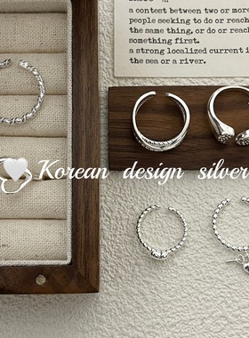 韩国东大门重工指环饰品 S925纯银爱心麻花戒指 小众设计高级组合