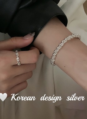 韩国手工S925纯银简约三股圆珠链条缠绕手链 女ins小众冷淡手饰品