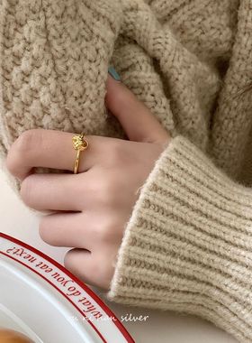 lulu S925纯银小众设计同心结戒指女ins冷淡风简约缠绕打结关节戒