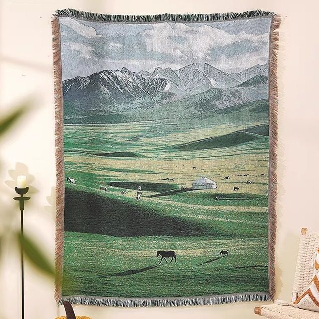 北欧草地治愈系风景毯子单人沙发毯床铺盖毯墙壁毯背景装饰挂毯,淘宝优惠券,粉丝福利购,淘宝优惠卷