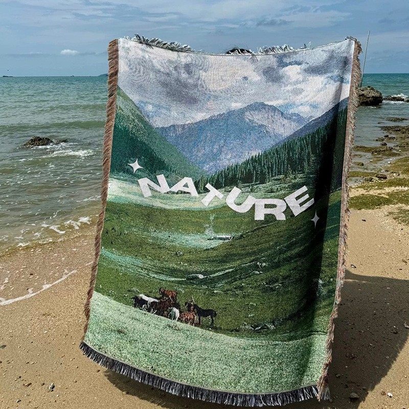 北欧草地治愈系风景毯子单人沙发毯床铺盖毯墙壁毯背景装饰挂毯,淘宝优惠券,粉丝福利购,淘宝优惠卷