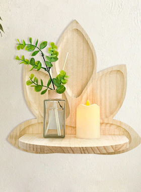 壁挂式木质莲花墙面装饰置物架